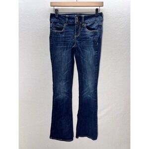 American Eagle Artist Stretch Jeans Womens 0 Blue Denim Flare Dark Wash 3393